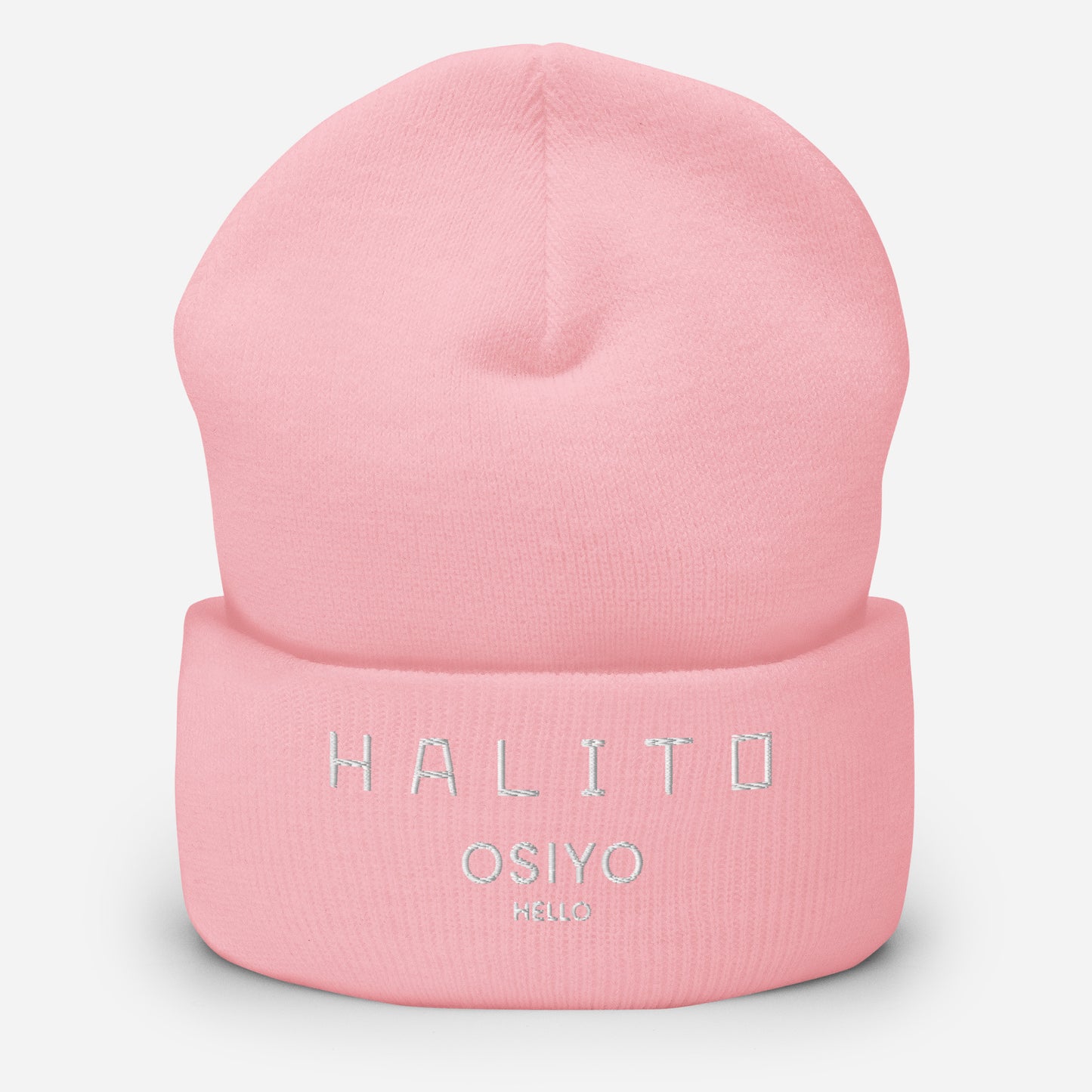 HALITO OSIYO HELLO "CLASSIC" WHITE EMBROIDERY CUFFED BEANIE