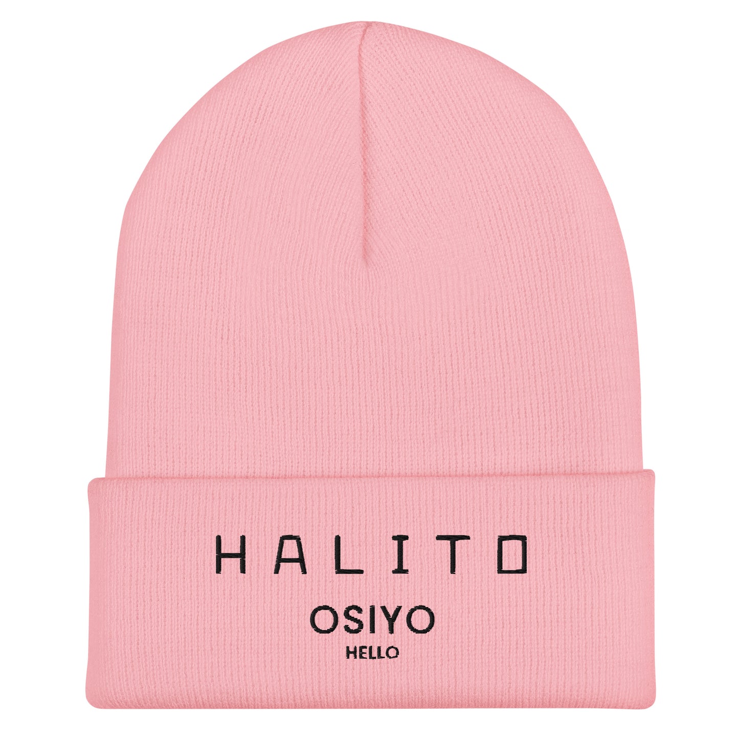 HALITO OSIYO HELLO "CLASSIC" BLACK EMBROIDERY CUFFED BEANIE