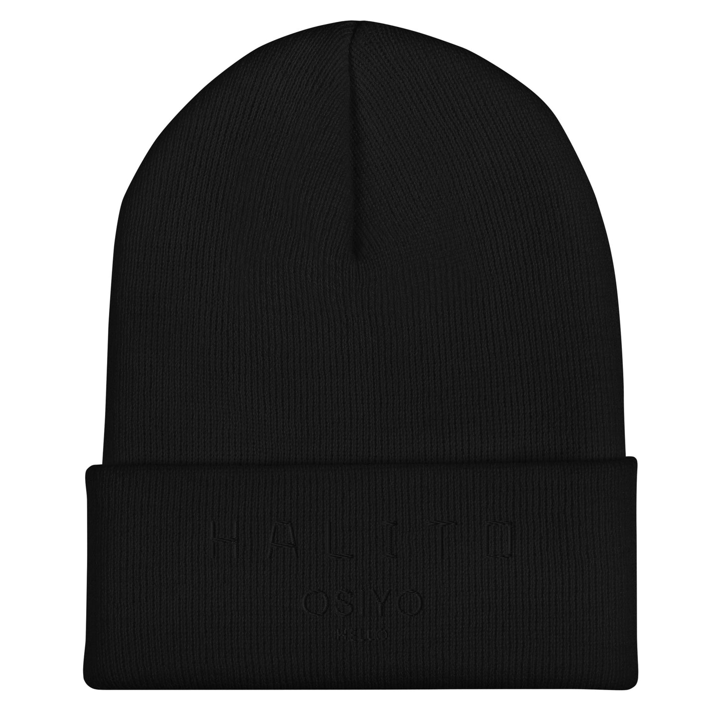 HALITO OSIYO HELLO "CLASSIC" BLACK EMBROIDERY CUFFED BEANIE