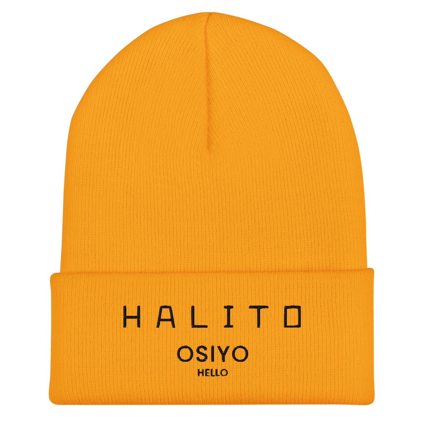 HALITO OSIYO HELLO "CLASSIC" BLACK EMBROIDERY CUFFED BEANIE