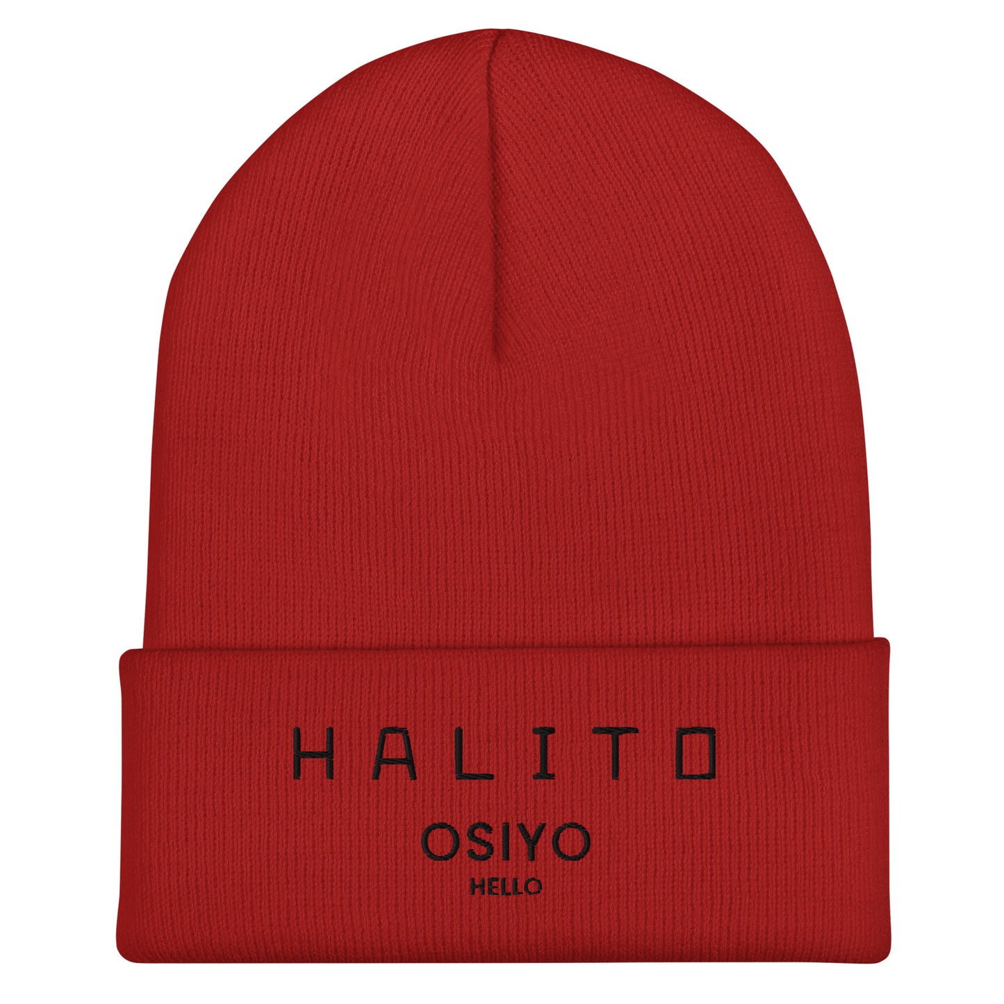 HALITO OSIYO HELLO "CLASSIC" BLACK EMBROIDERY CUFFED BEANIE