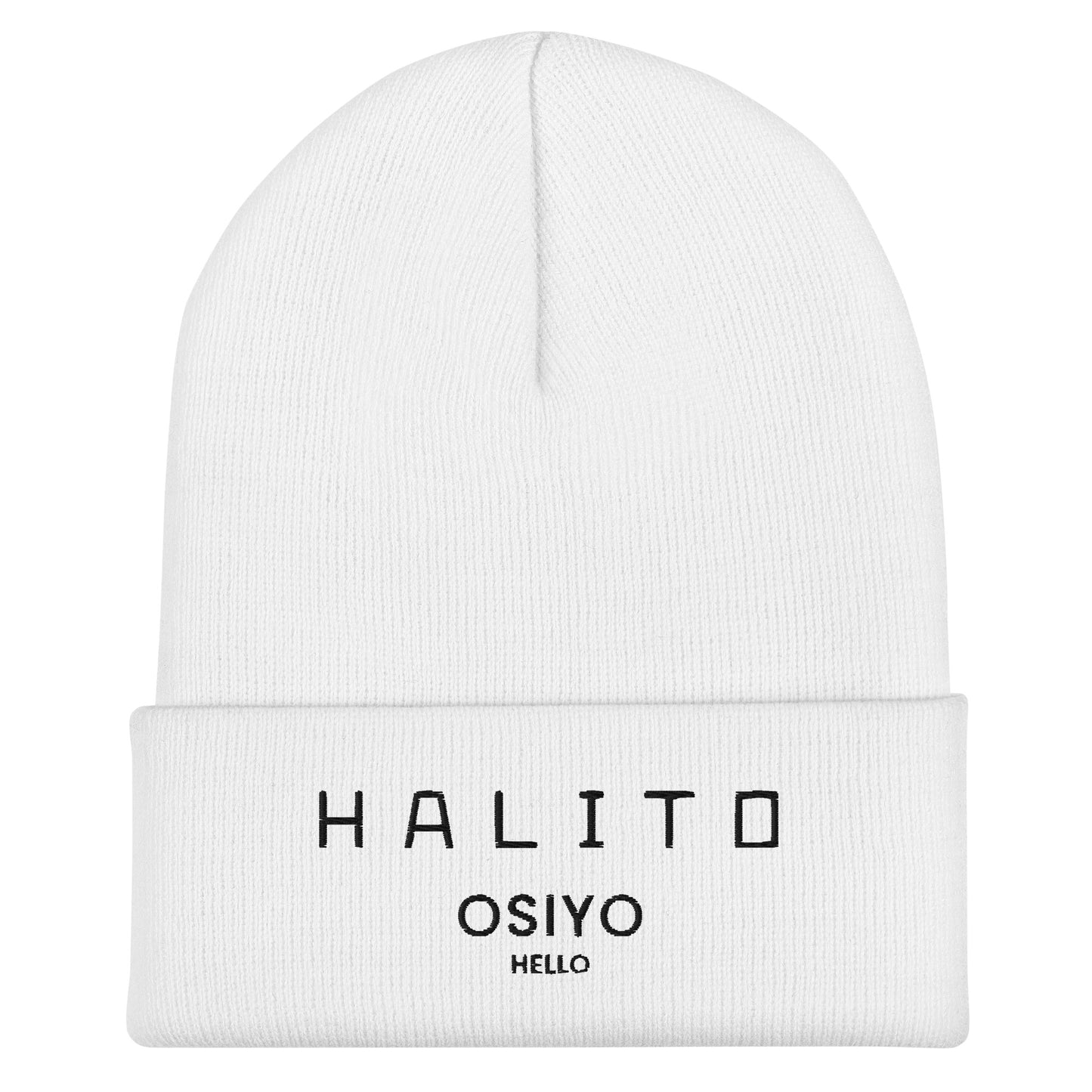 HALITO OSIYO HELLO "CLASSIC" BLACK EMBROIDERY CUFFED BEANIE