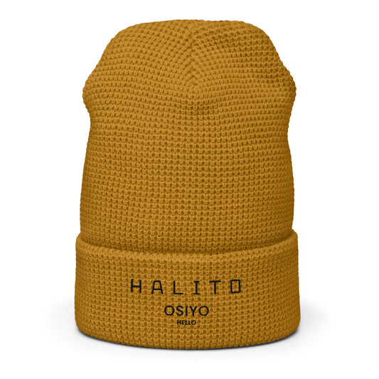 HALITO OSIYO HELLO "CLASSIC" BLACK EMBROIDERY Waffle beanie